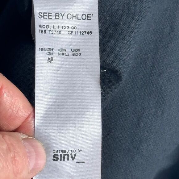 See By Chloe Black 100% Cotton Round Collar Jacket Sz 8 - Picture 9 of 9